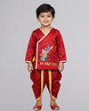 Red Kurta Set With Dhoti For Diwali