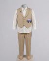 Beige 3 Piece Waist Coat Set