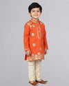 Orange Chanderi Kurta Set With Leather Applique
