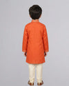 Orange Chanderi Kurta Set With Leather Applique