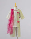Gold Tissue Suit With Leather Applique